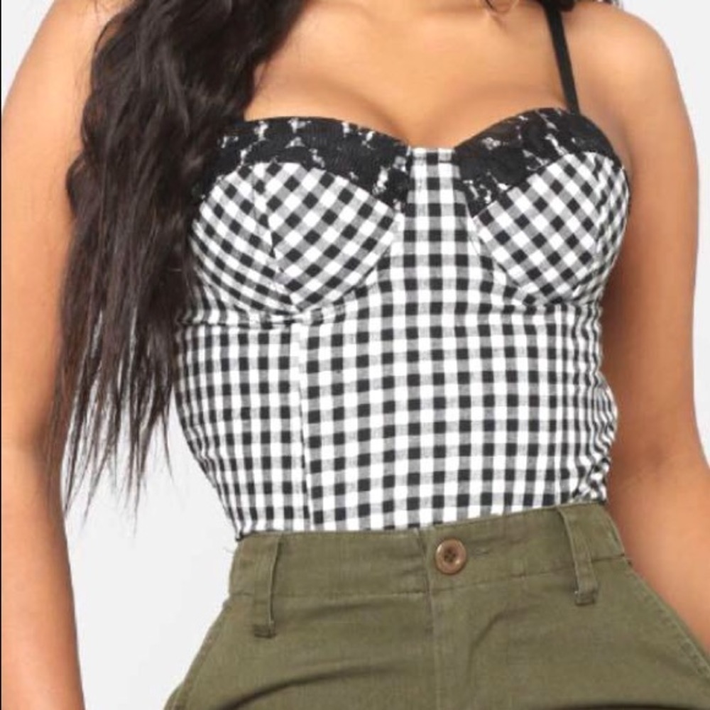 CHECKERED BUSTIER TOP